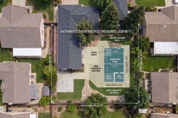 Custom Swimming Pool Design Process - Measureing Yard